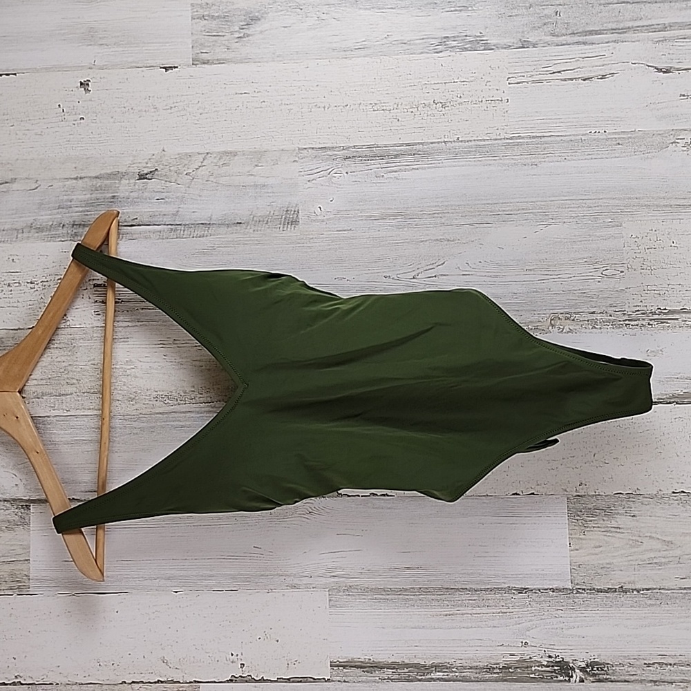Shade & Shore army green high cut one piece swimsuit with tie Size Small
